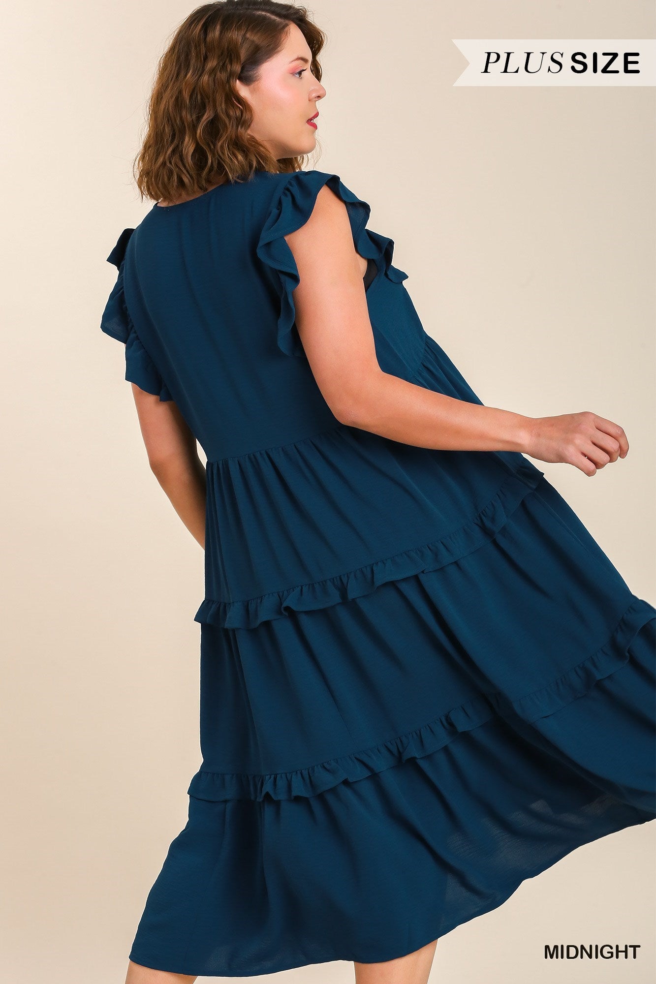 Umgee® Ruffle Tiered Midi Dress with Flutter Sleeves (Plus)