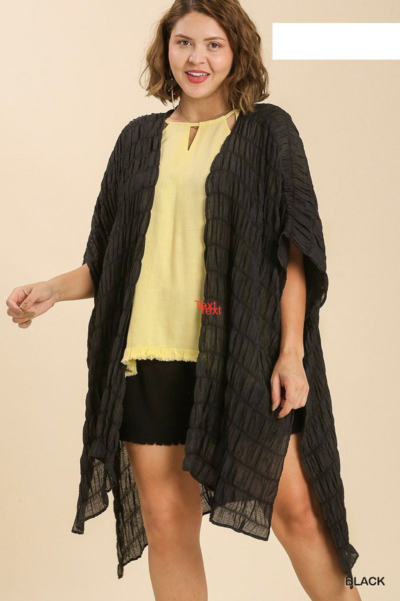 UMGEE® Sheer Ruffle Textured Kimono with side Skit - Black