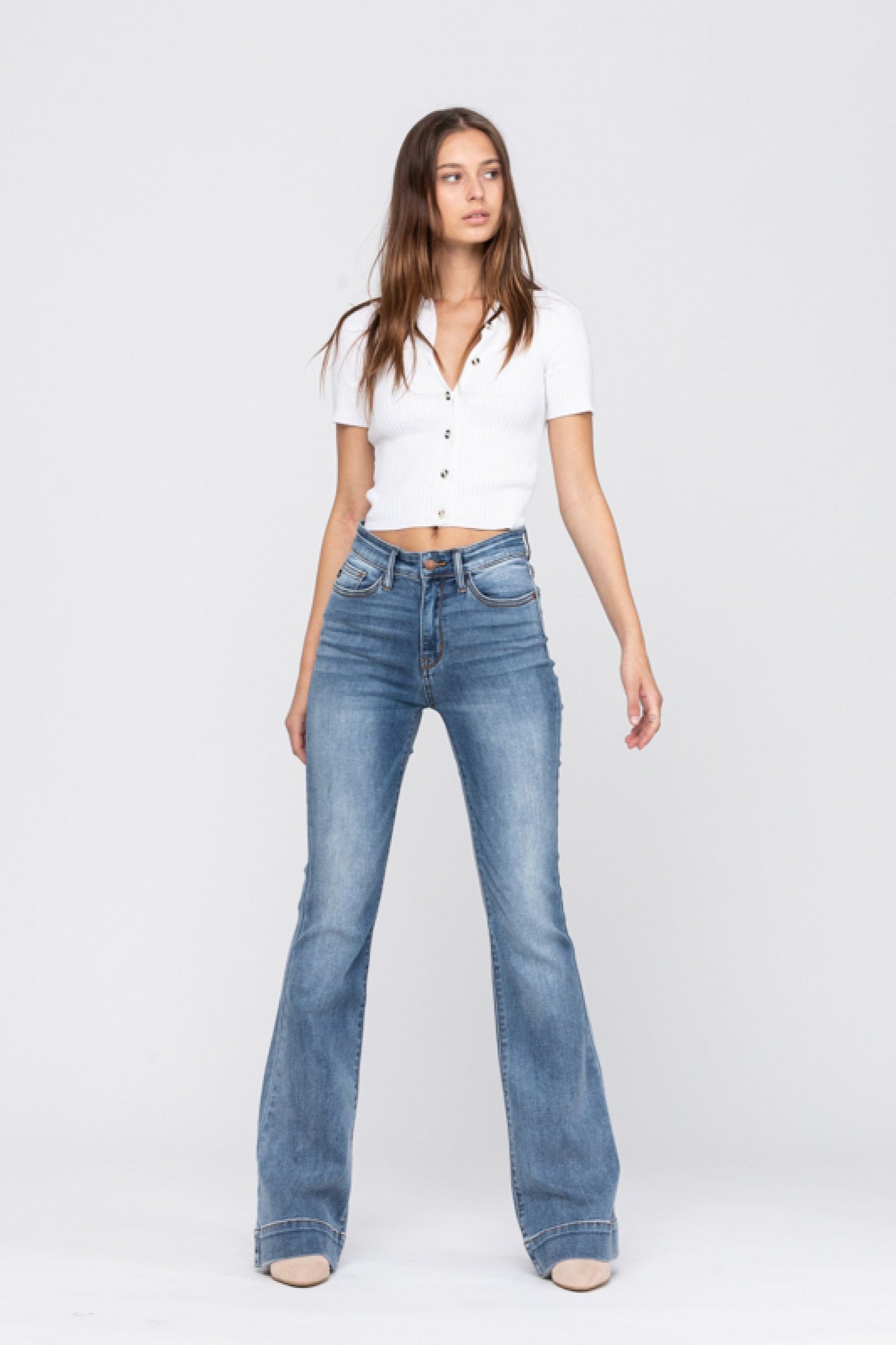JUDY BLUE® Mid-Rise Trouser Flare