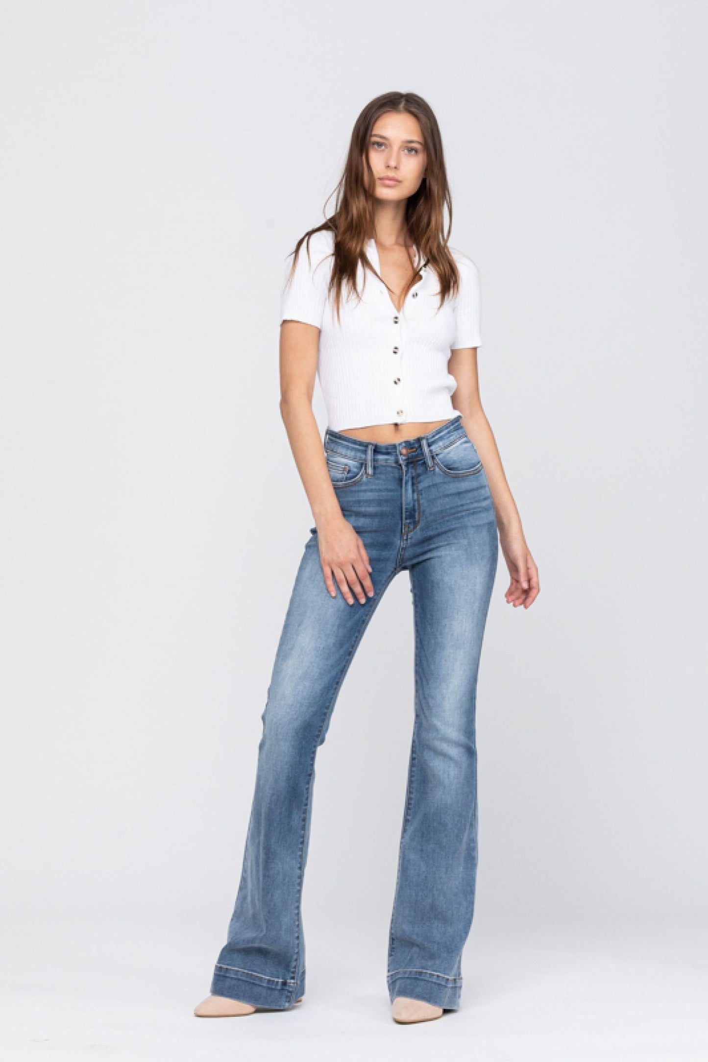 JUDY BLUE® Mid-Rise Trouser Flare